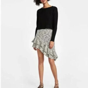 Zara Basic Asymmetrical Short Knit Ruffle Skirt Medium